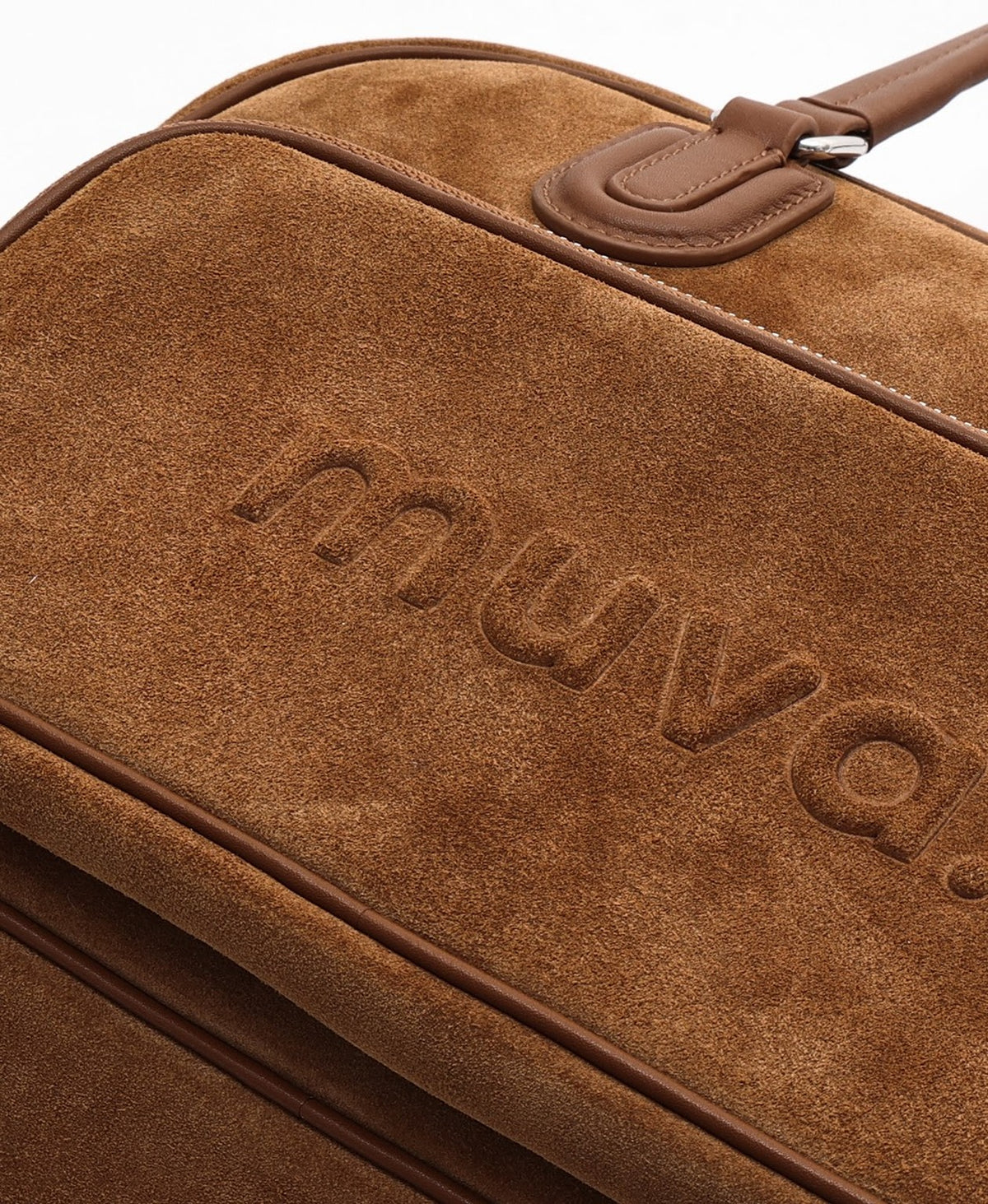 Model carrying the BoBo Citywalk Suede Shoulder Bag in Maple Leaf Brown