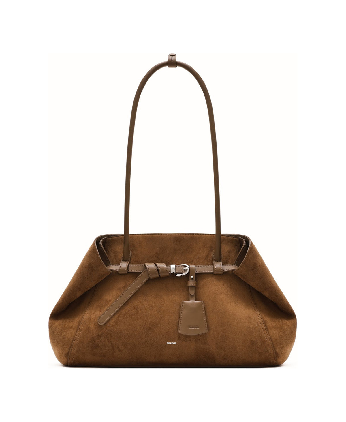 Tab Strap Fold-Over Shoulder Bag in Caramel Brown