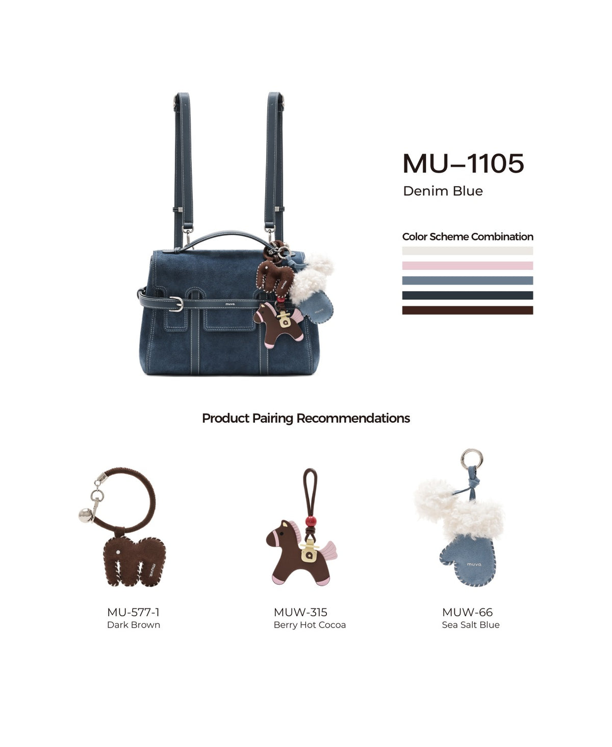 Hopscotch Tales Backpack · Denim Blue with its matching charms: official pairing guide