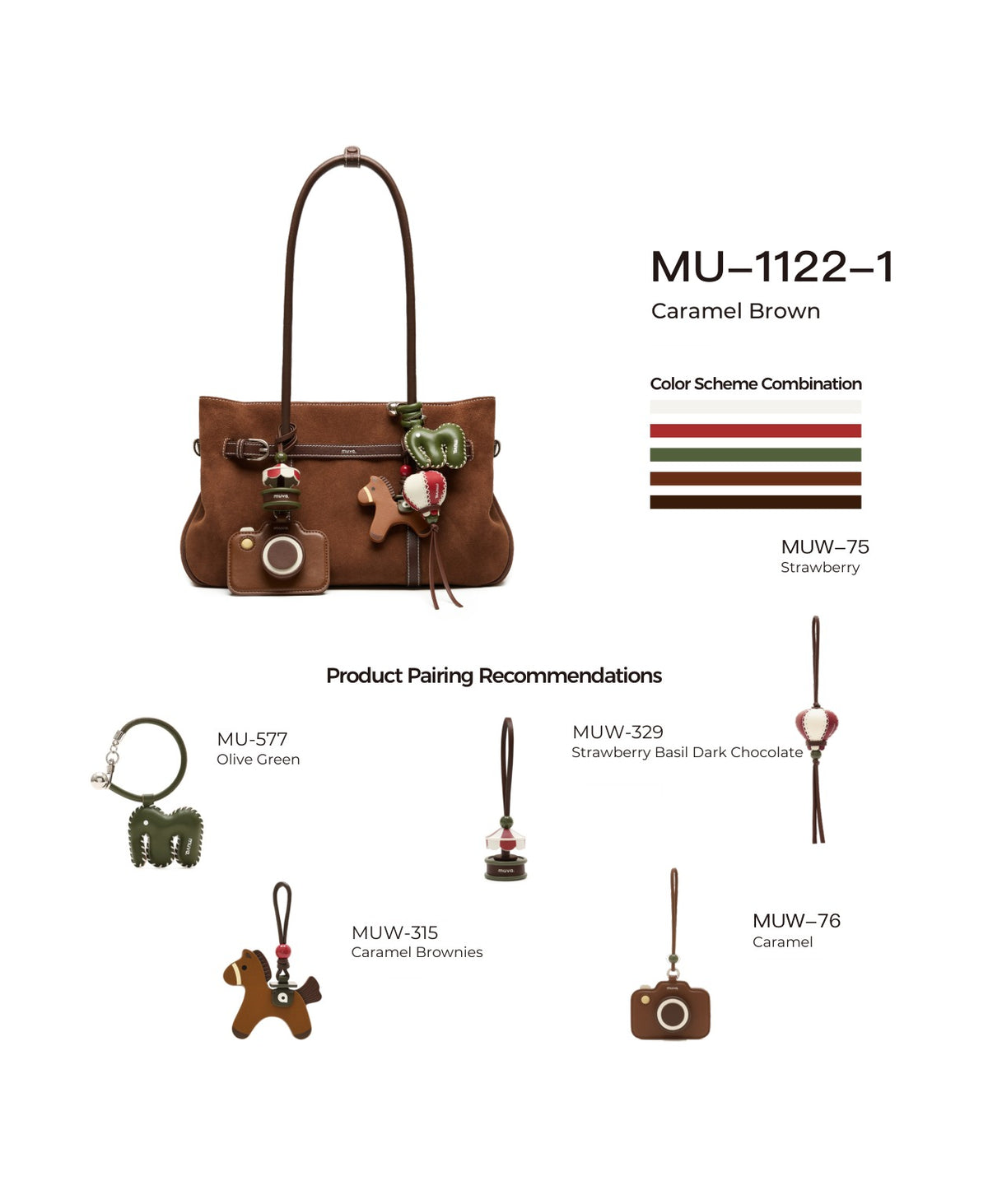 Hopscotch Tales Garden Tote Bag · Suede · Caramel Brown with its matching charms: official pairing guide
