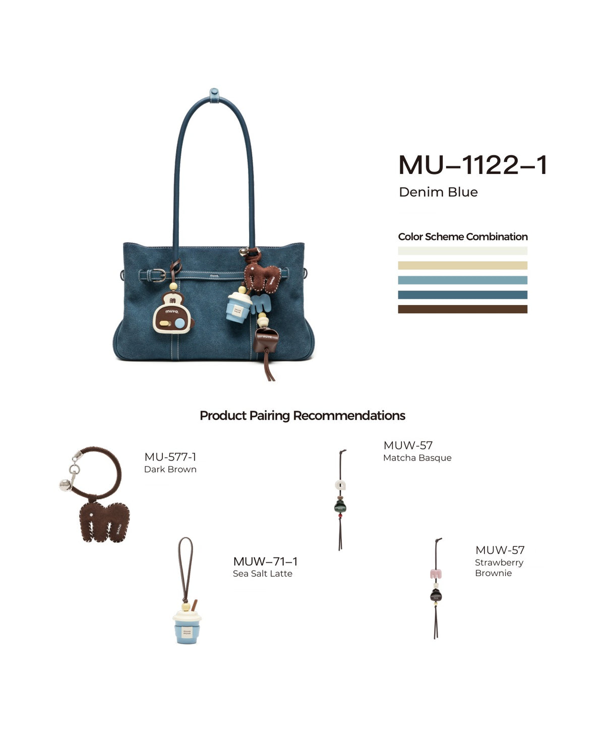 Hopscotch Tales Garden Tote Bag · Suede · Denim Blue with its matching charms: official pairing guide