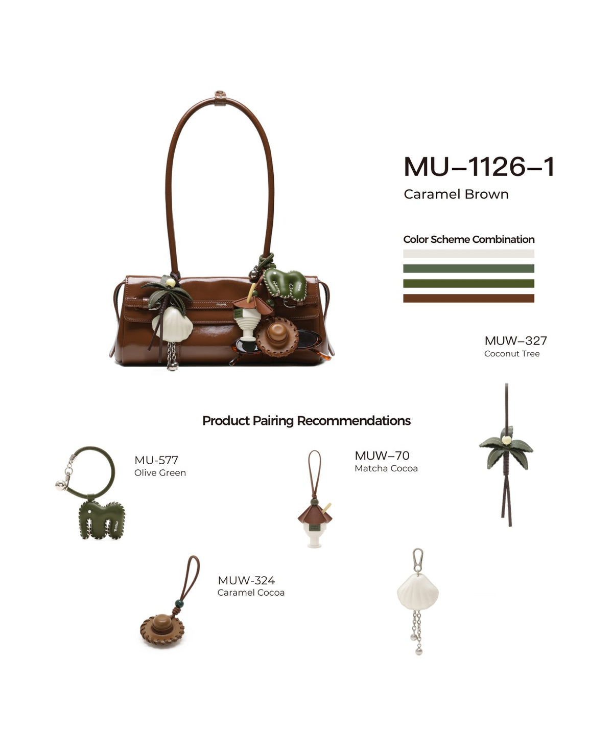 Hopscotch Tales Garden Shoulder Bag · Gloss · Caramel Brown with its matching charms: official pairing guide