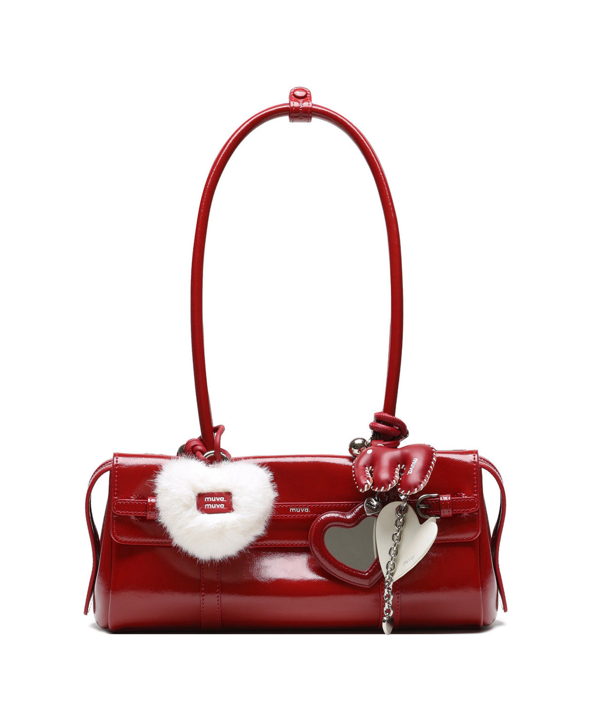 Little Heart Mirror Charm (Red) styled on Hopscotch Tales Garden Shoulder Bag · Gloss · Red