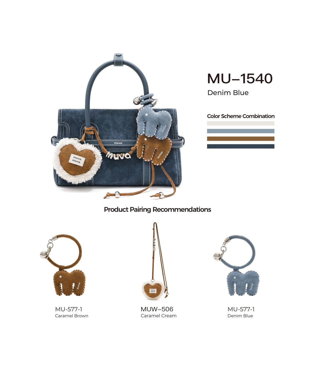 Hopscotch Tales Hopscotch Bag · Suede · Denim Blue with its matching charms: official pairing guide