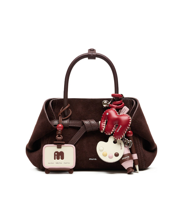 Tab Strap Fold-Over Handbag · Suede · Berry
