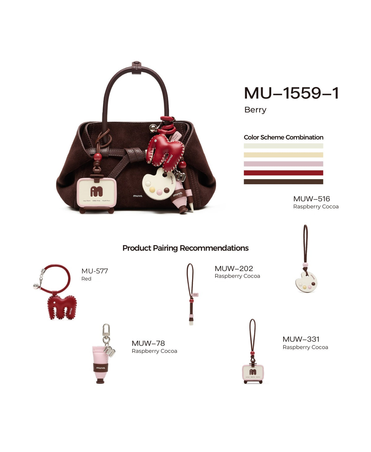 Tab Strap Fold-Over Handbag · Suede · Berry with its matching charms: official pairing guide