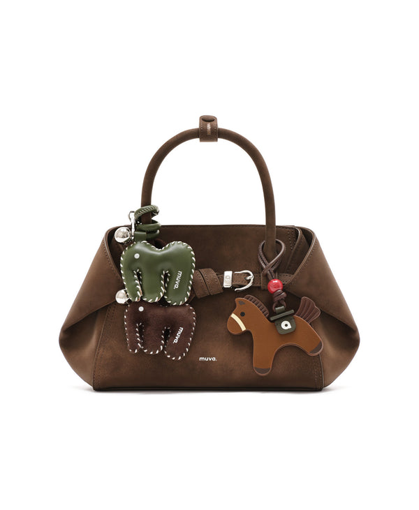 Tab Strap Fold-Over Handbag · Microsuede · Latte Brown