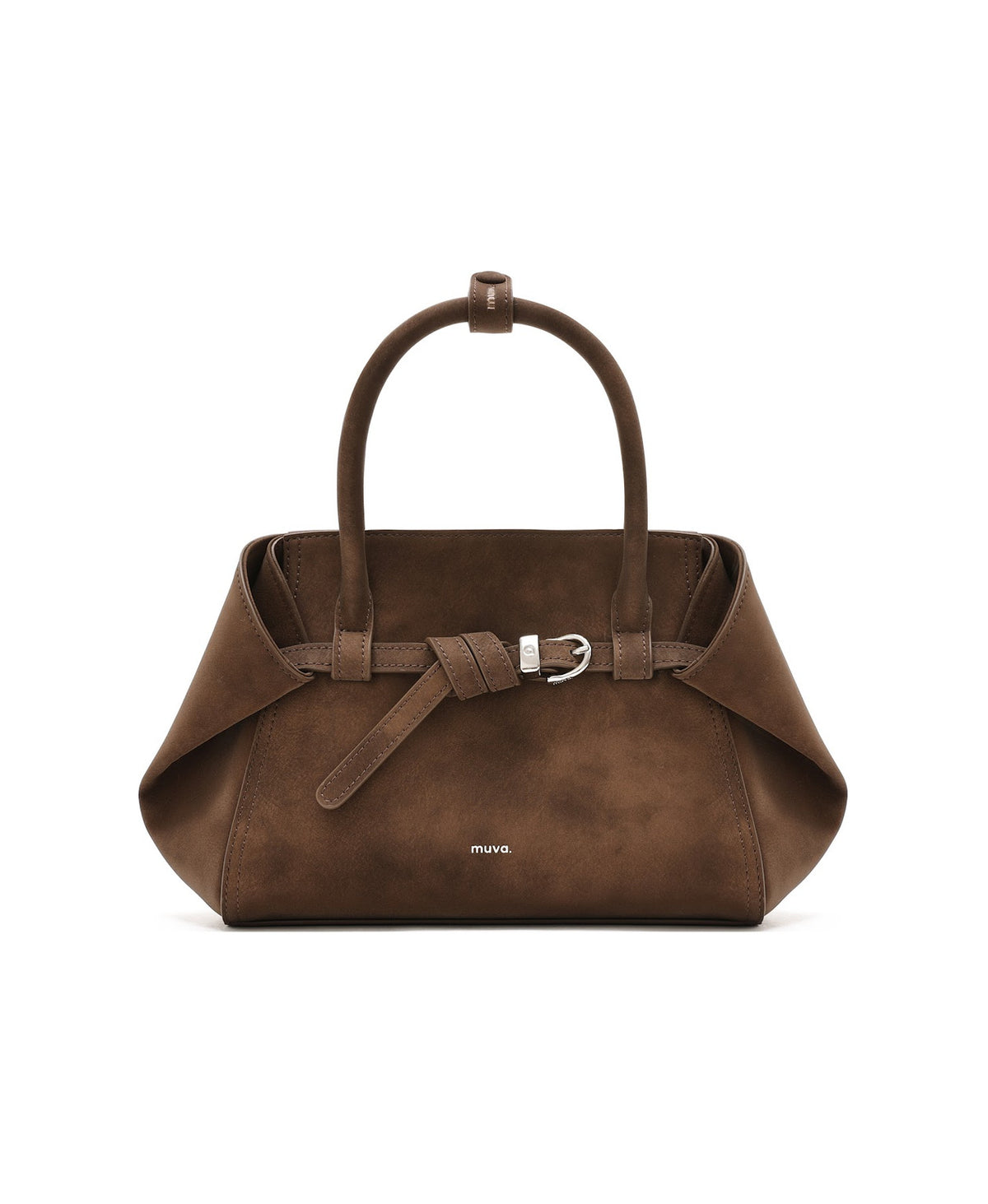 Tab Strap Fold-Over Handbag · Microsuede in Latte Brown
