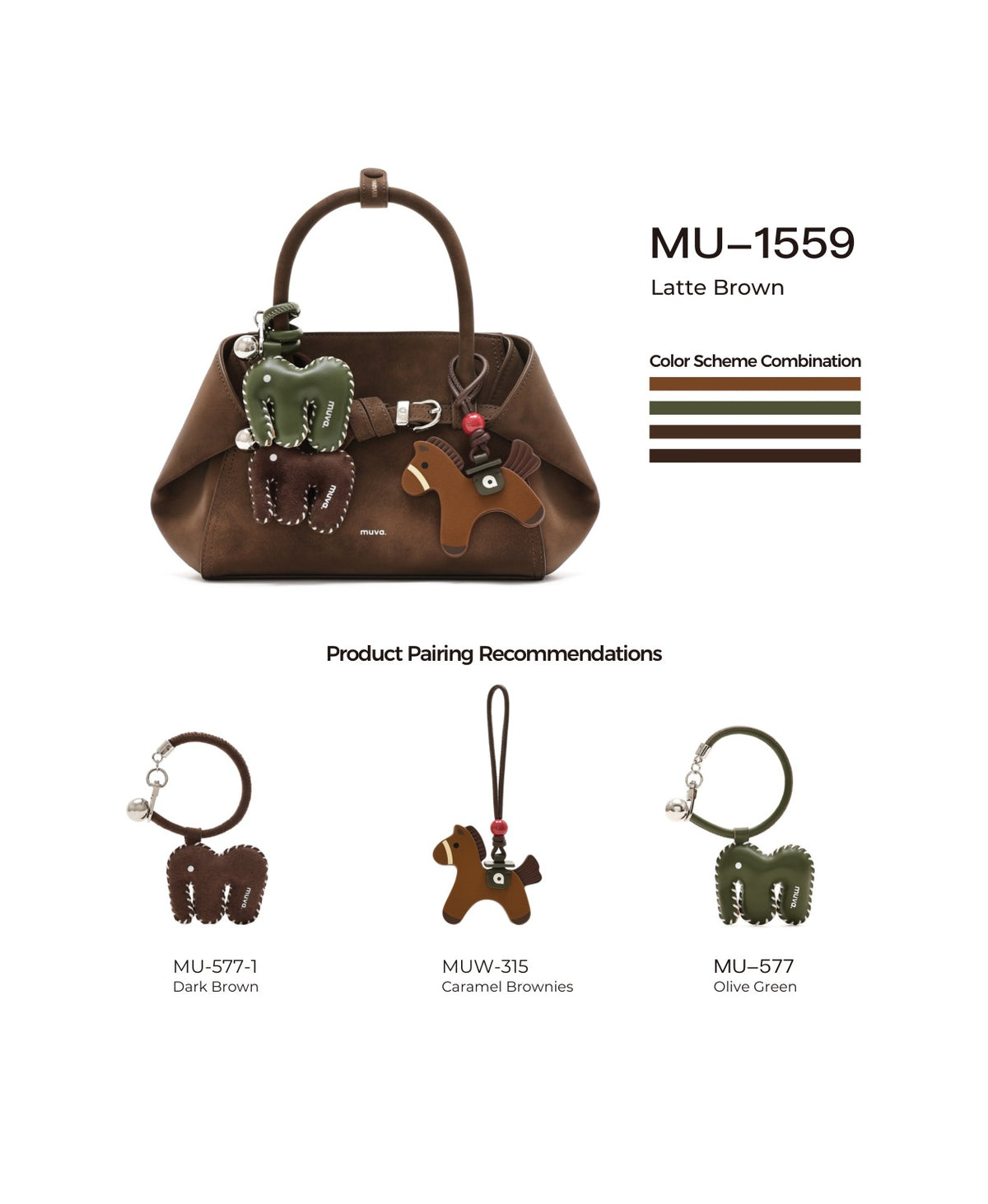 Tab Strap Fold-Over Handbag · Microsuede · Latte Brown with its matching charms: official pairing guide