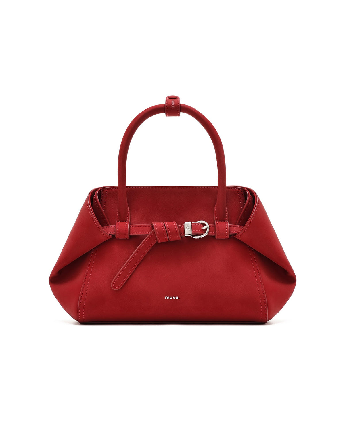 Tab Strap Fold-Over Handbag · Microsuede in Red