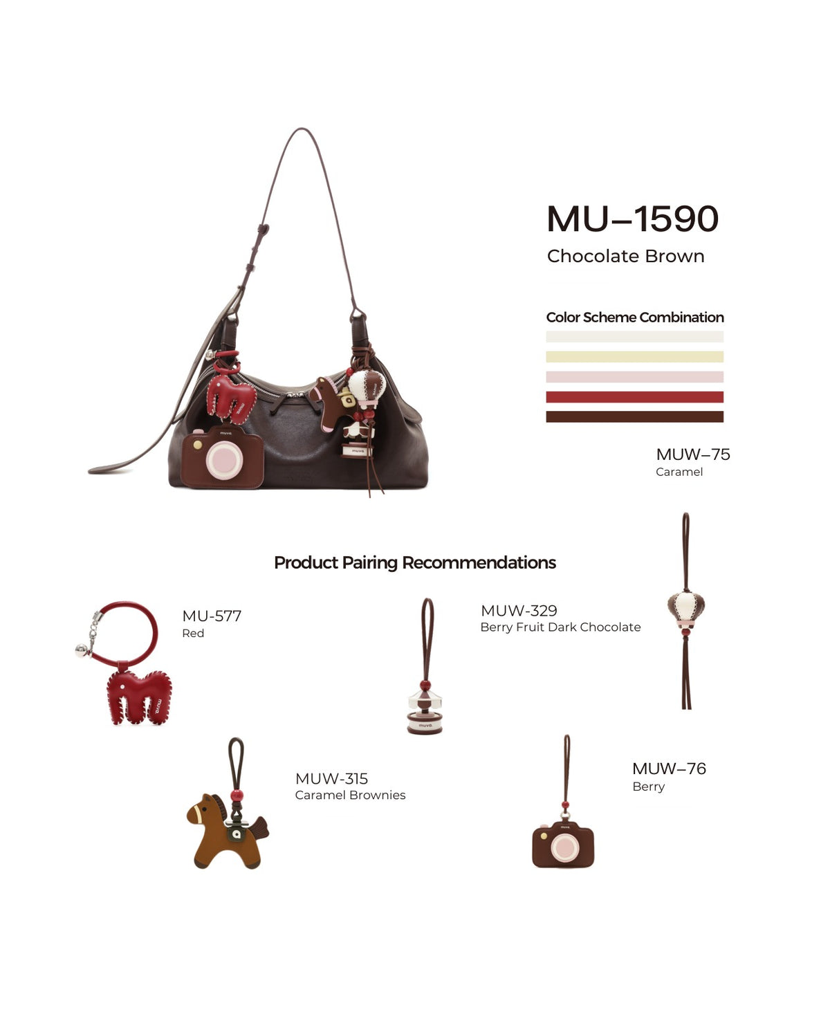 Companion Swing Bag · Chocolate Brown with its matching charms: official pairing guide