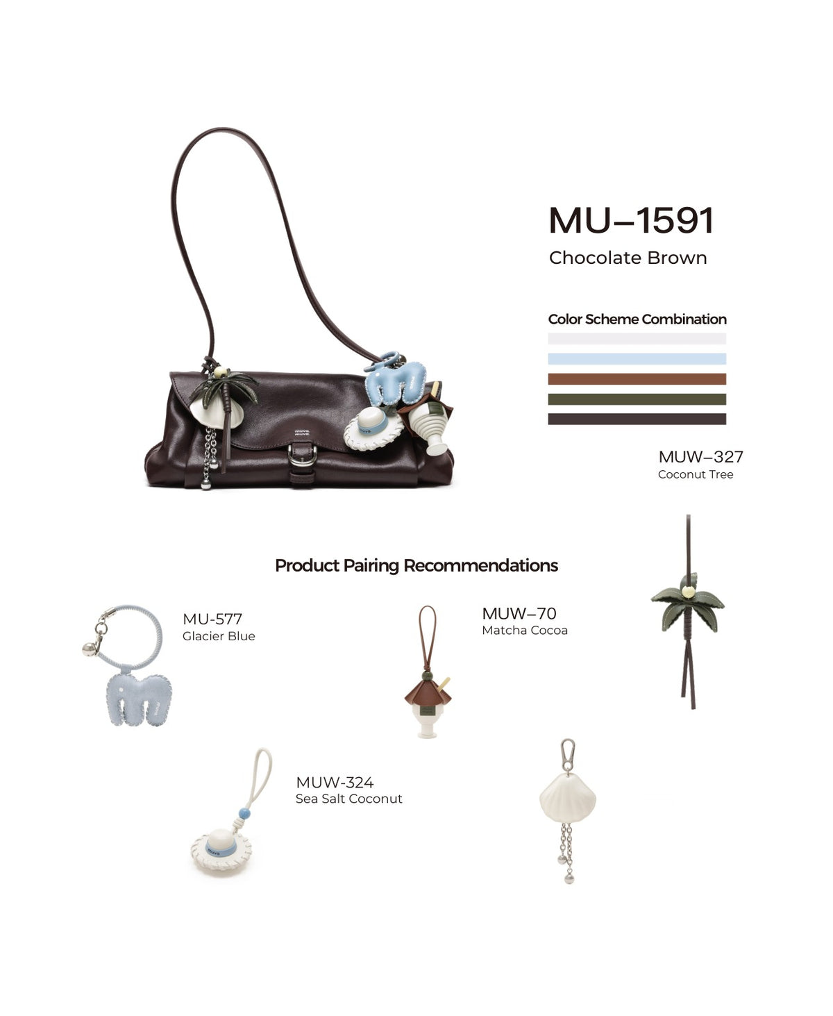Paradise Pleat Bag · Chocolate Brown with its matching charms: official pairing guide