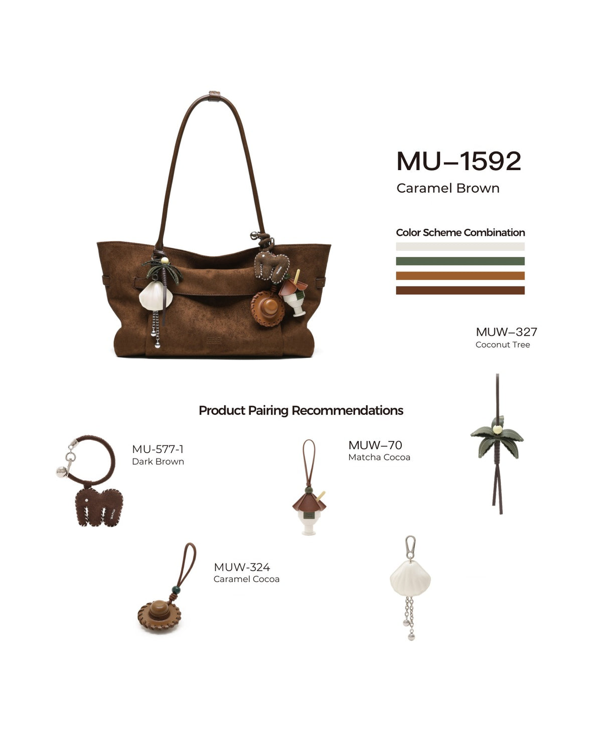 Paradise Fold Fun Shoulder Bag · Caramel Brown with its matching charms: official pairing guide