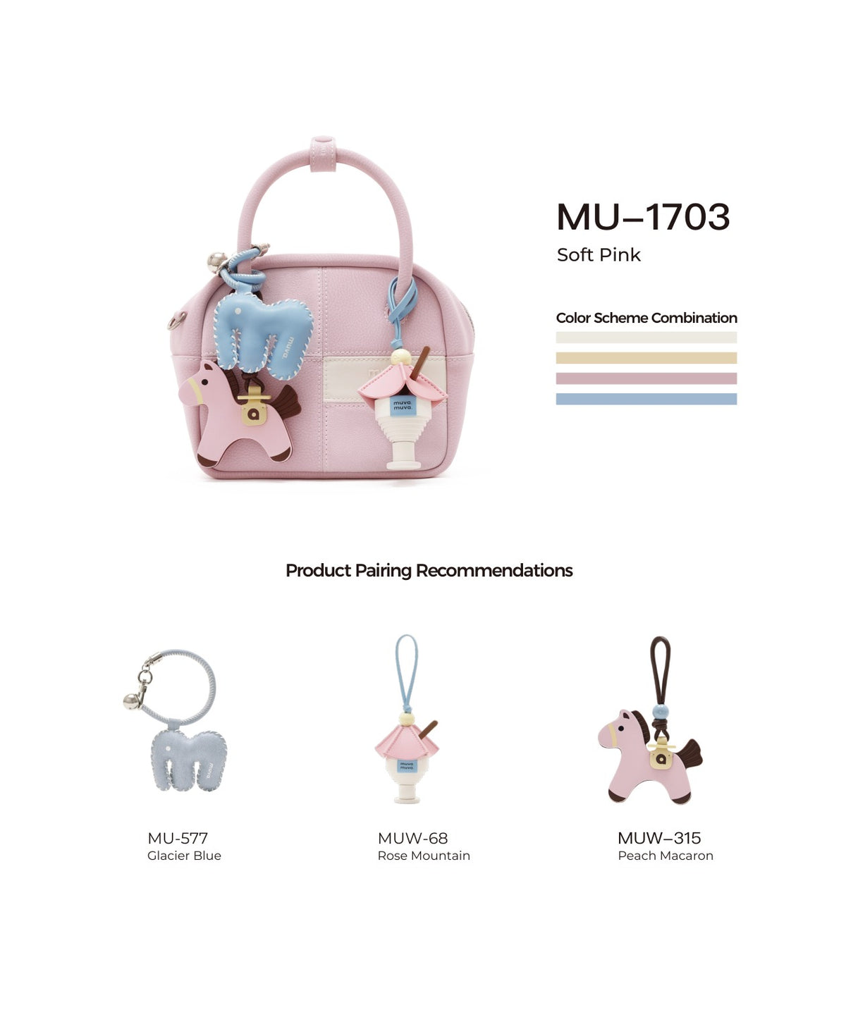 Puzzle Tofu Bag · Soft Pink with its matching charms: official pairing guide