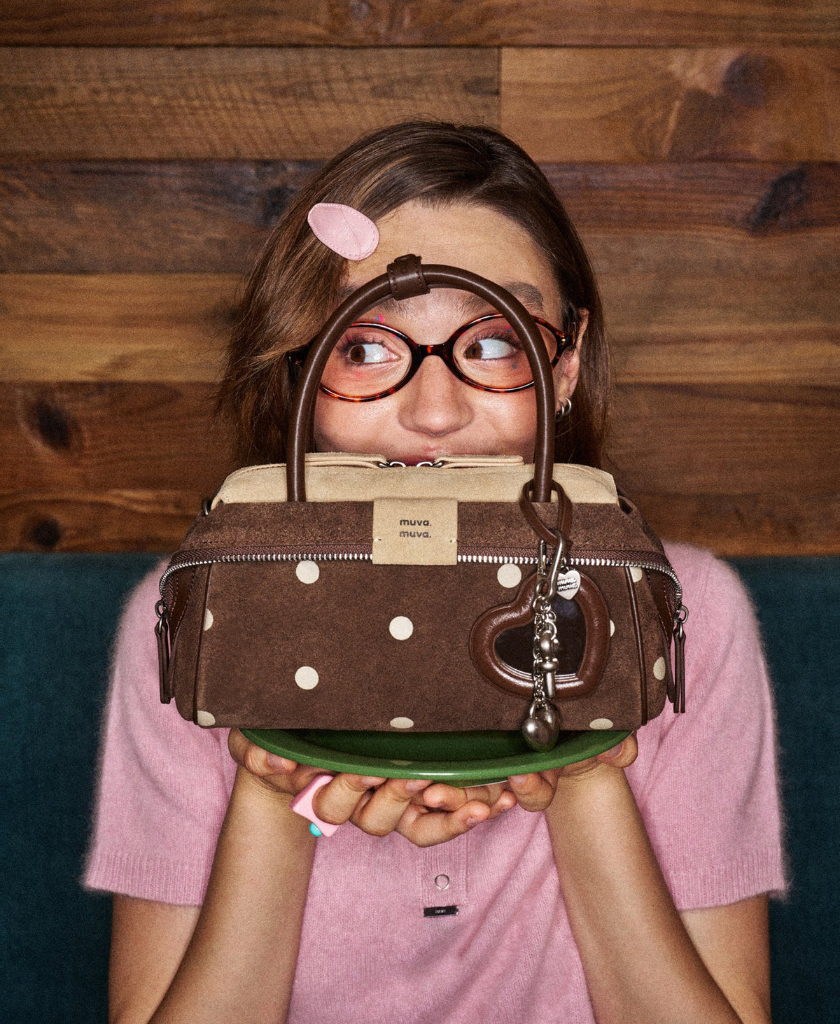 Model carrying the Sweet Layers Bag in Polka Dot