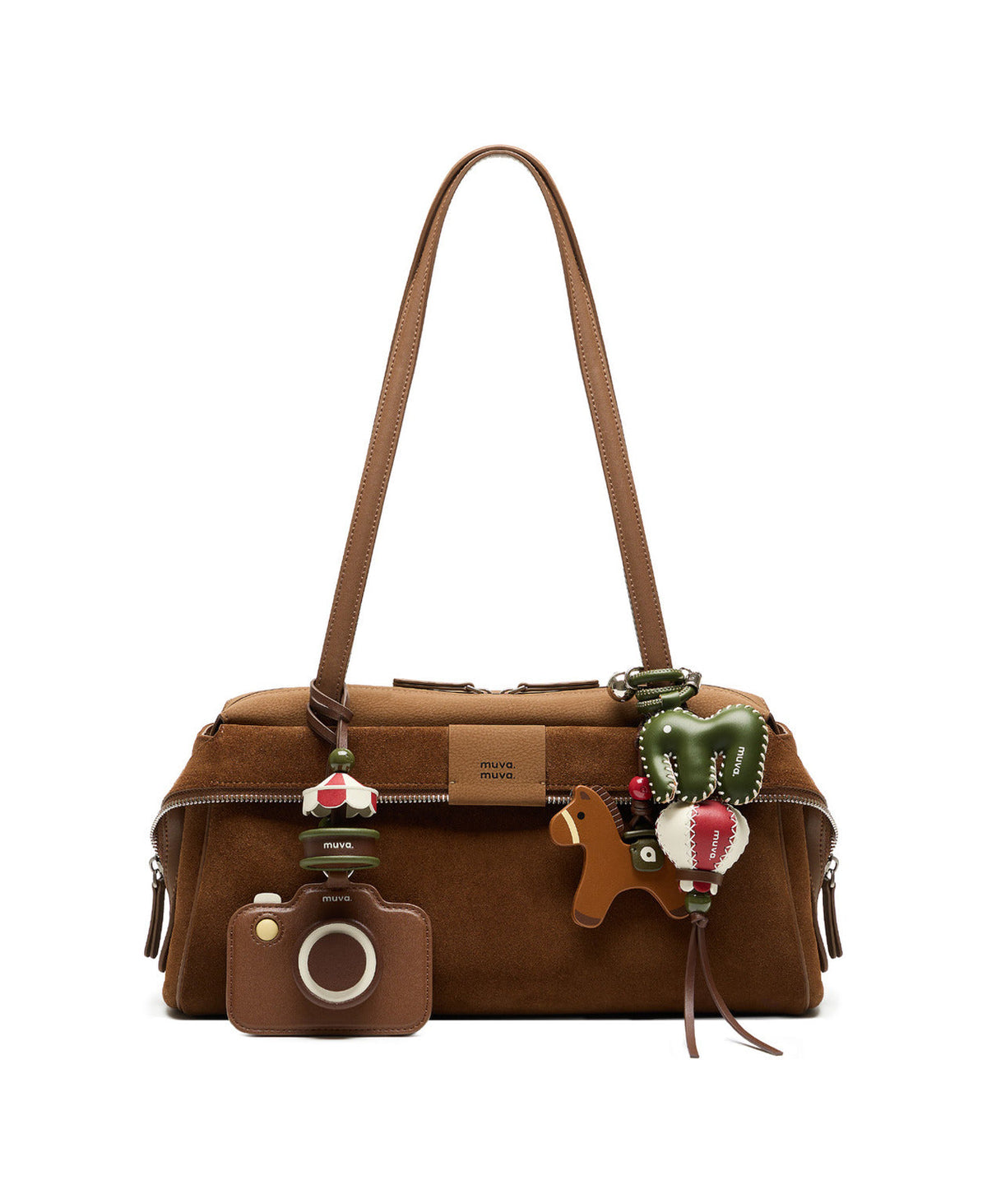 Film Camera Charm (Caramel) styled on Sweet Layers Shoulder Bag · Caramel Hazelnut