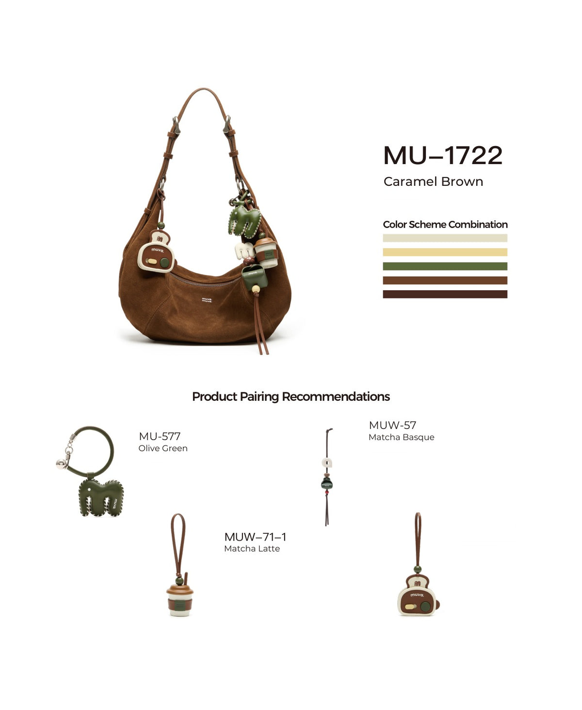 Companion Sway Crescent Bag · Caramel Brown with its matching charms: official pairing guide