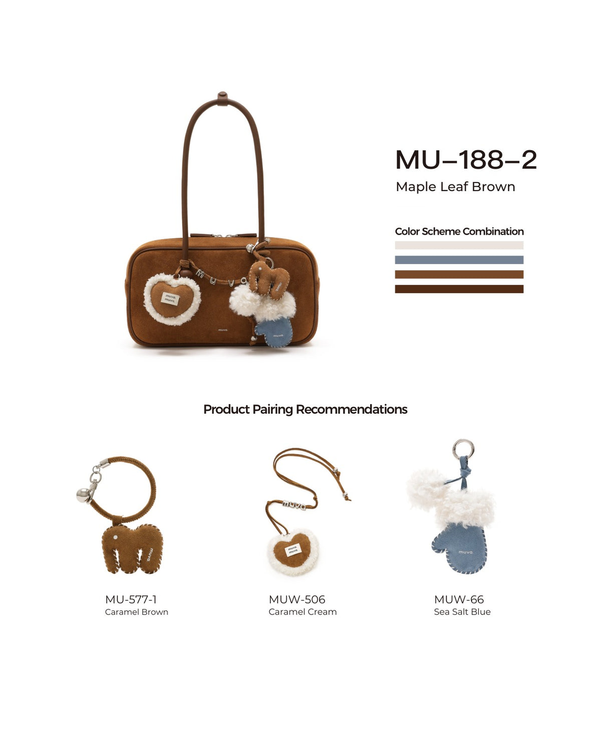 ZhuZhu Boston Suede Shoulder Bag · Maple Leaf Brown with its matching charms: official pairing guide