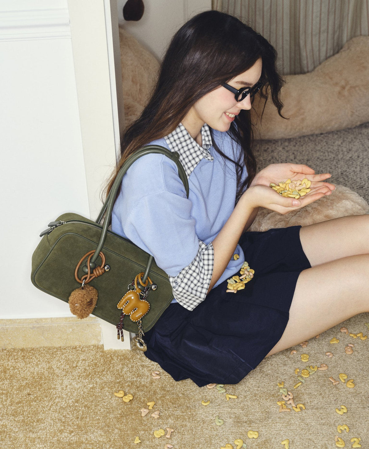 ZhuZhu Boston Suede Shoulder Bag · Olive Green
