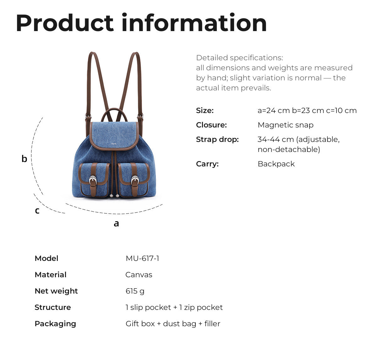 MU-617-1 Canvas Brown product information