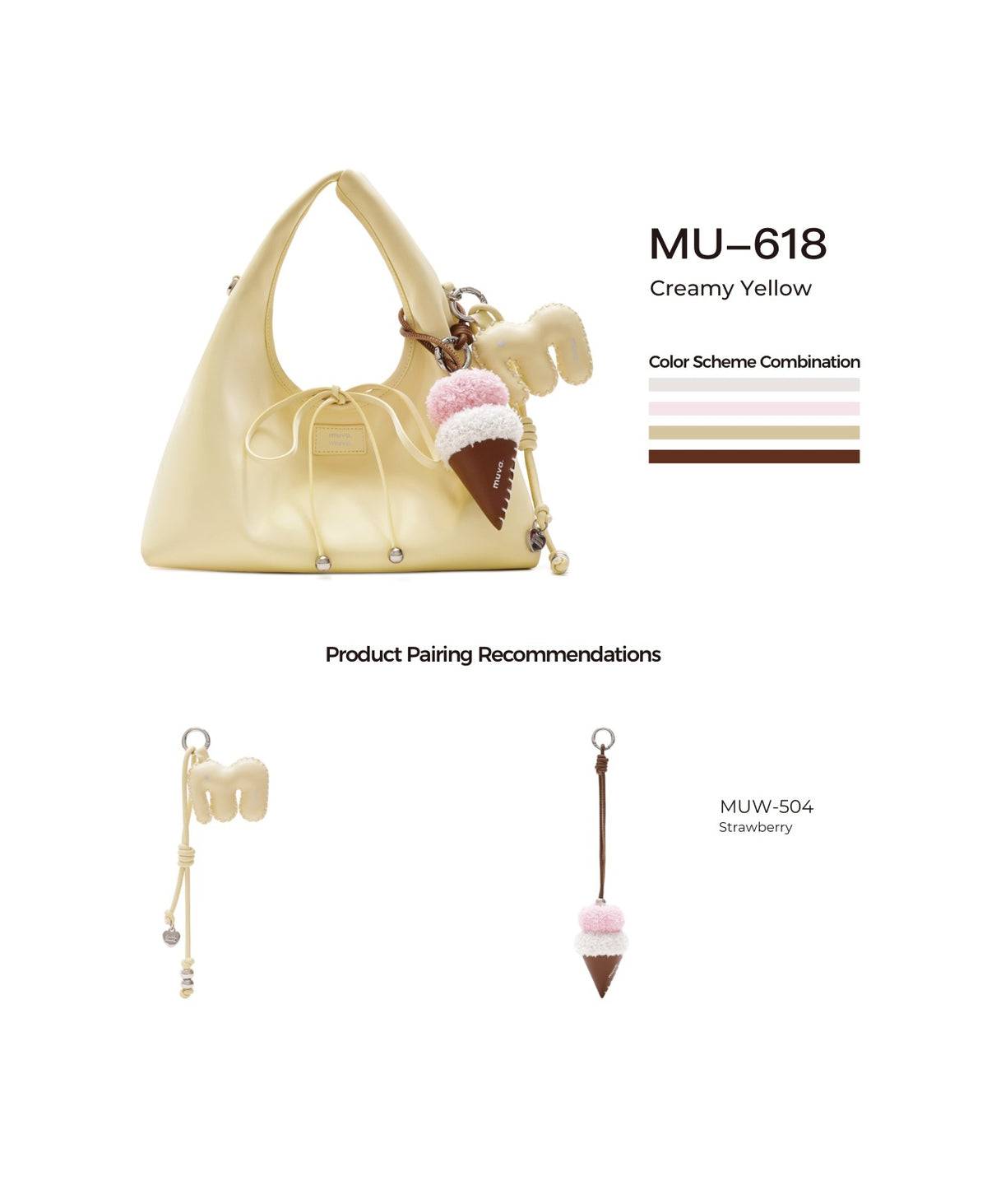 Roly-Poly Triangle Onigiri Bag · Creamy Yellow with its matching charms: official pairing guide