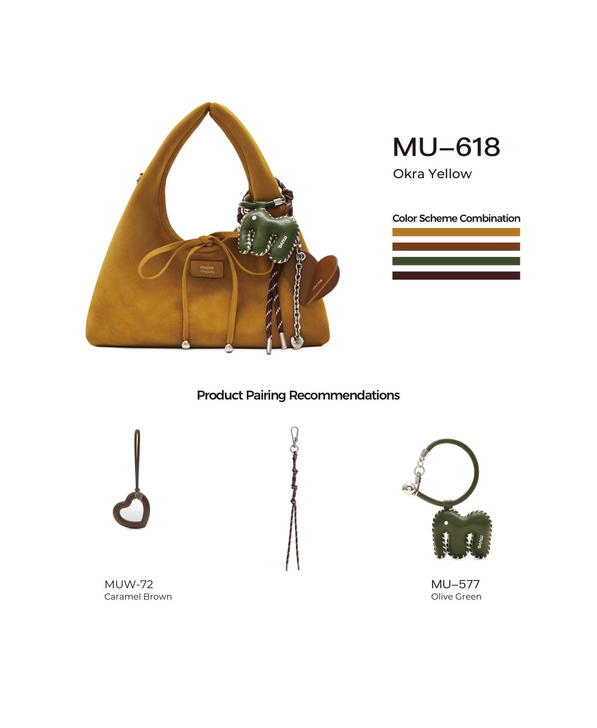 Roly-Poly Triangle Onigiri Bag · Okra Yellow with its matching charms: official pairing guide