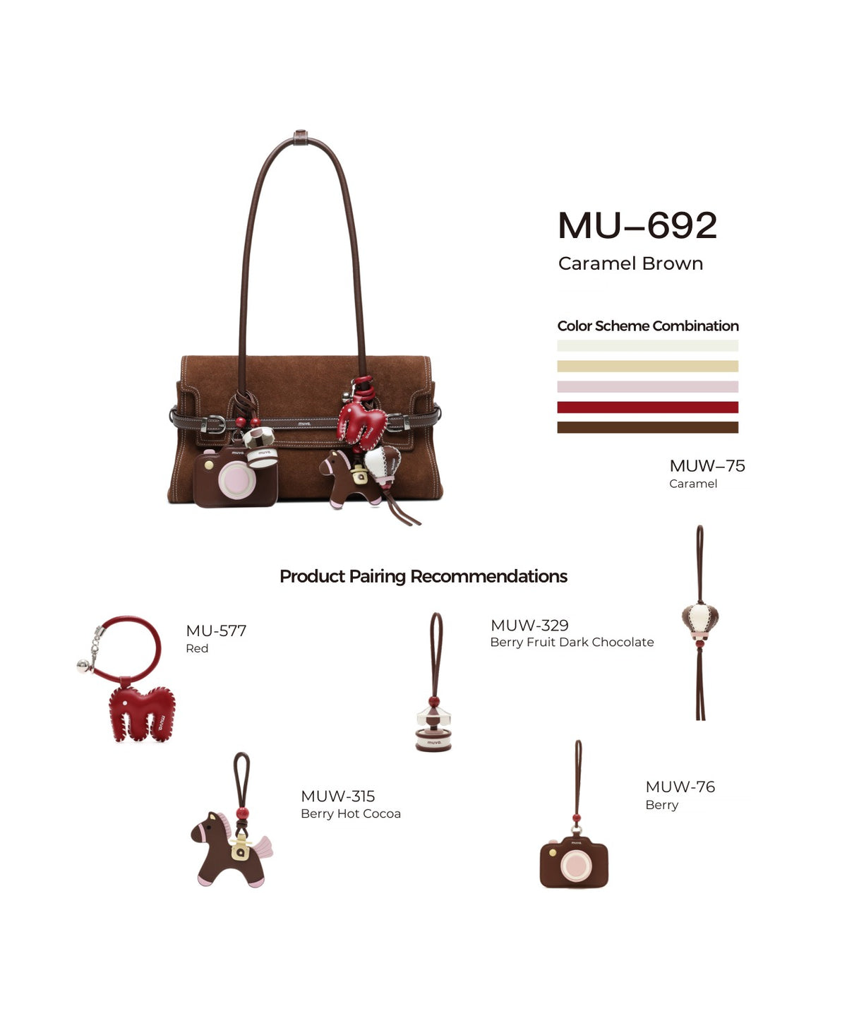 Hopscotch Tales Hopscotch Shoulder Bag · Caramel Brown with its matching charms: official pairing guide