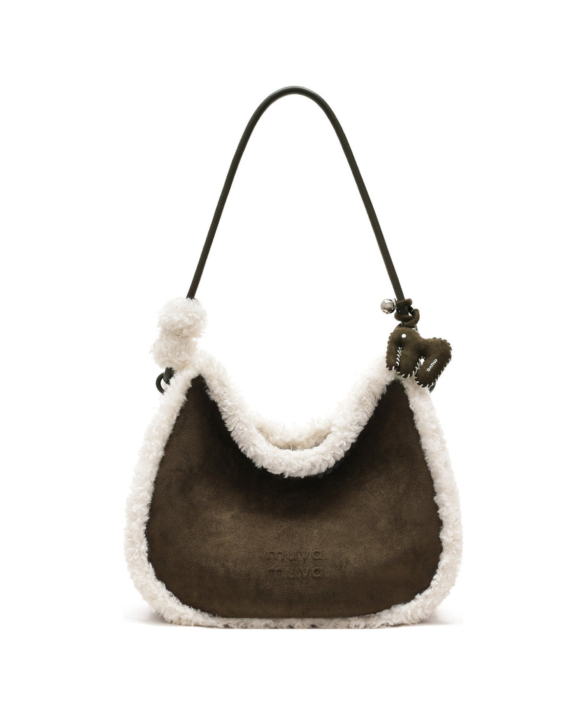 Suede Little Elephant Charm (Olive Green) styled on Fluffy Mochi Bag · Olive Green
