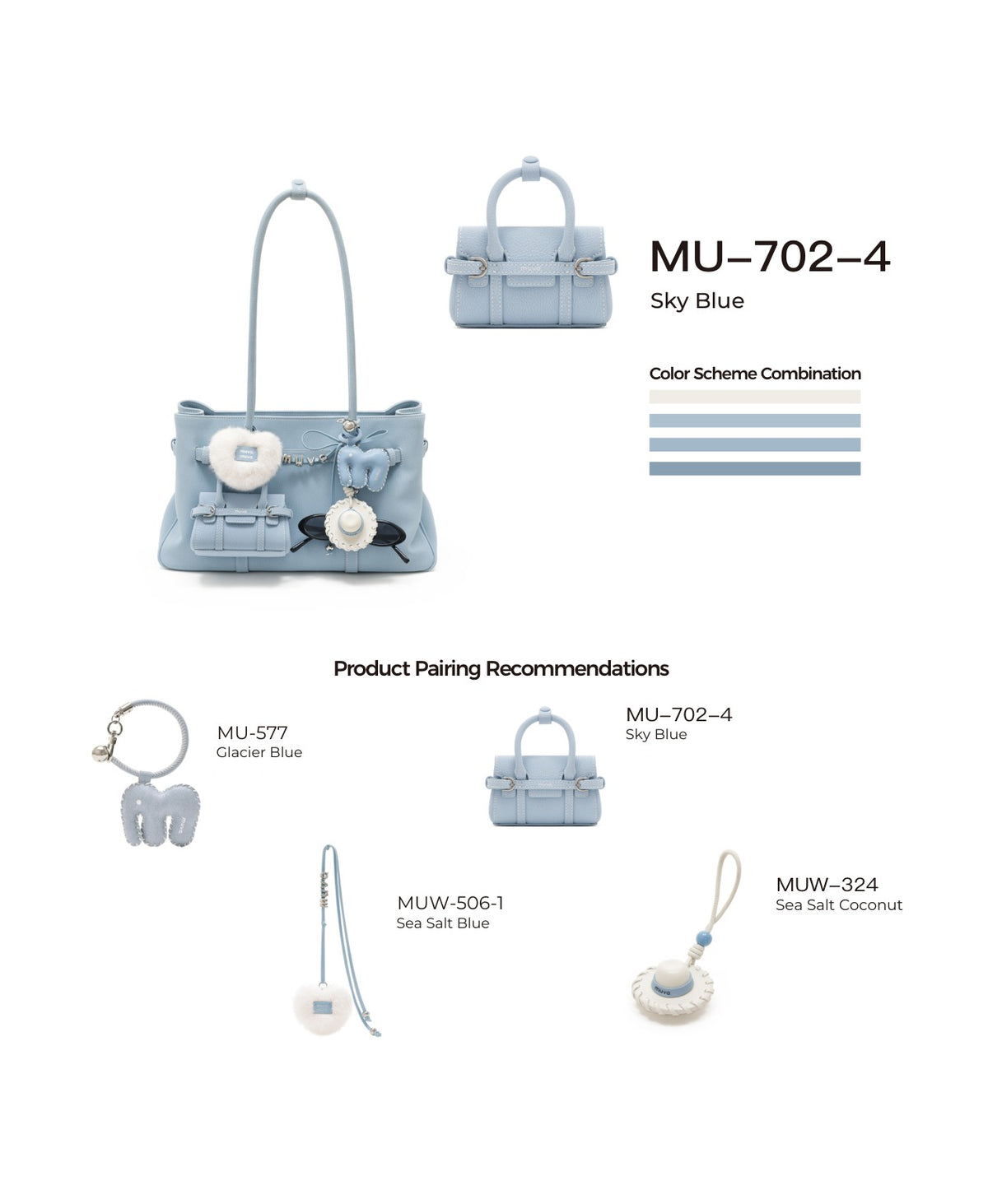 Hopscotch Tales Mini Hopscotch Pouch · Leather · Sky Blue with its matching charms: official pairing guide