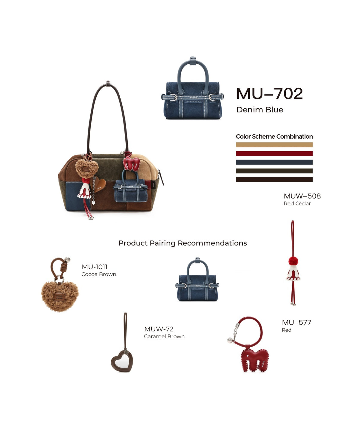 Hopscotch Tales Mini Hopscotch Pouch · Suede · Denim Blue with its matching charms: official pairing guide