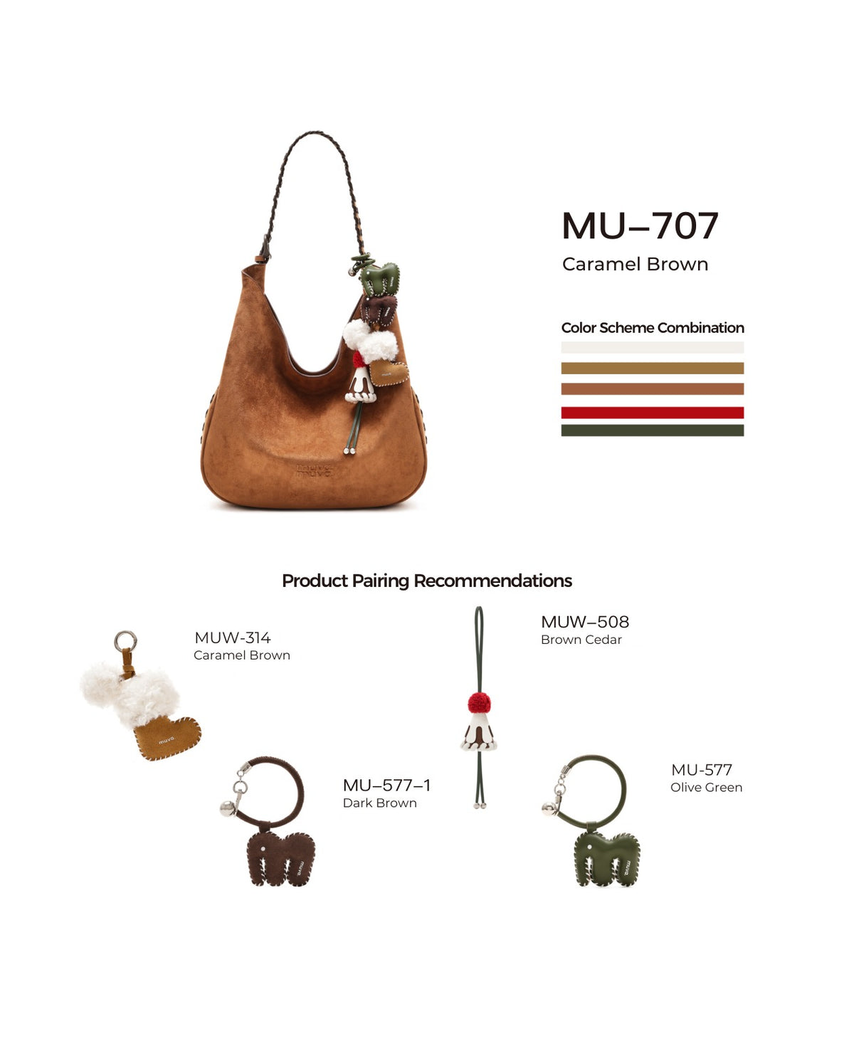 Companion Lace-Up Hobo Bag · Caramel Brown with its matching charms: official pairing guide