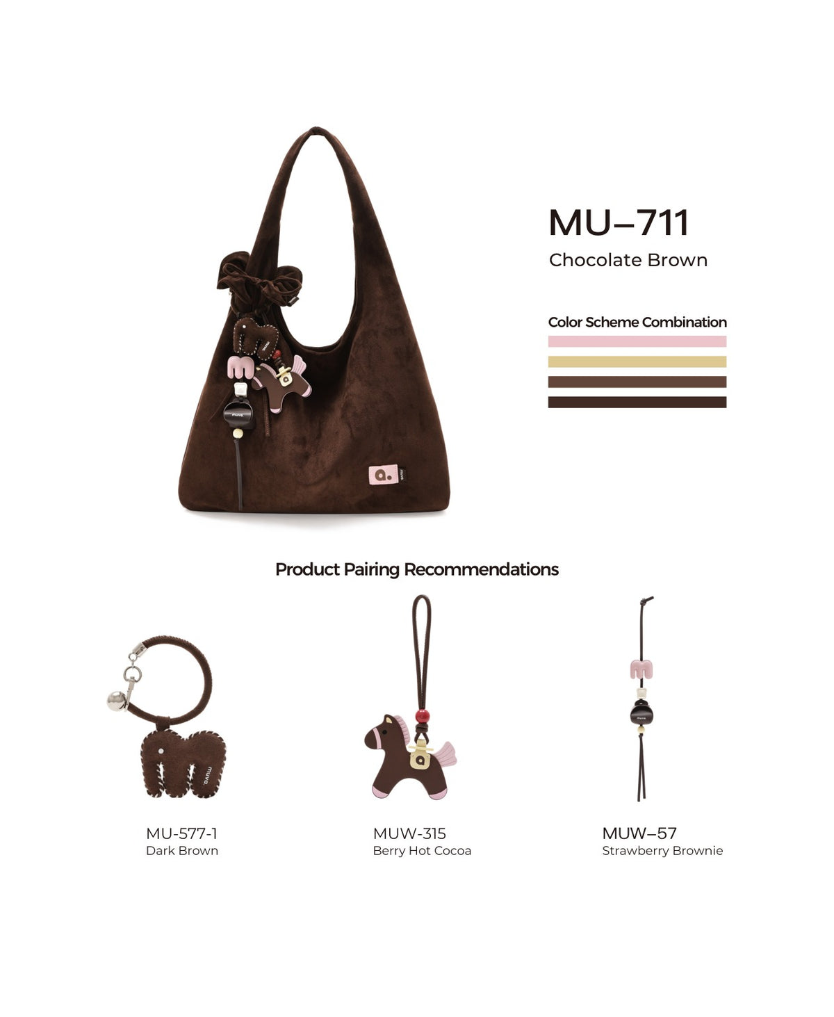 Happy Puff Bag · Chocolate Brown with its matching charms: official pairing guide