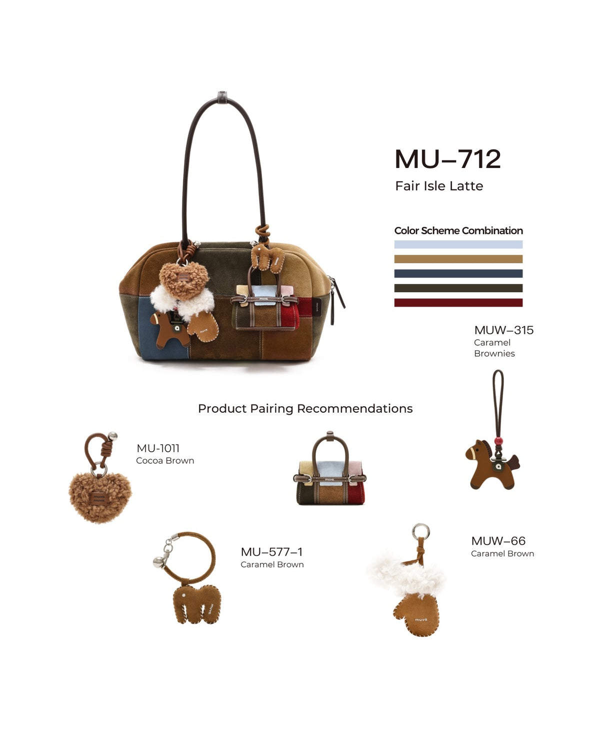 Puzzle Colour Block Boston Bag · Fair Isle Latte with its matching charms: official pairing guide