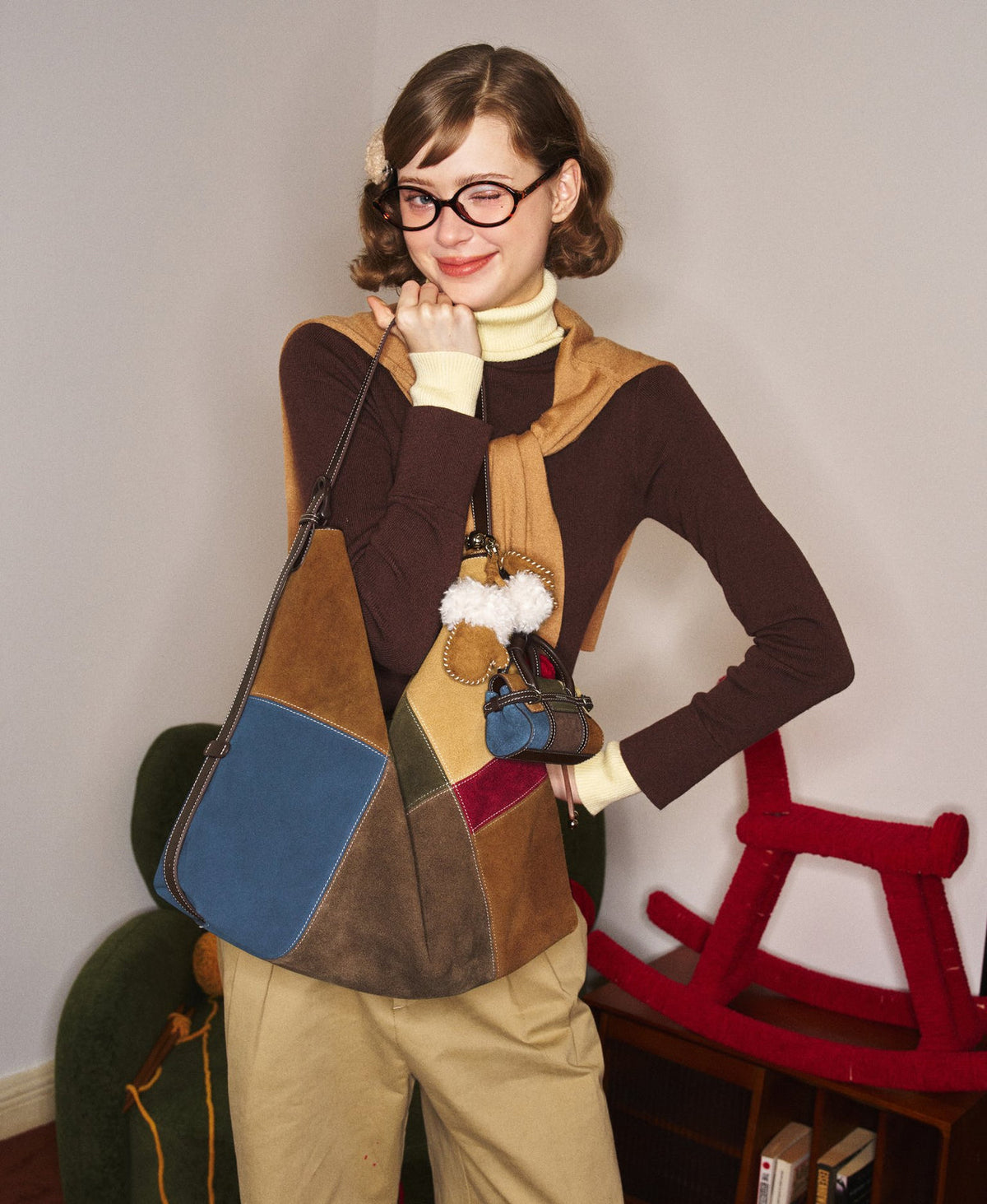 Puzzle Colour Block Hobo Bag · Fair Isle Latte