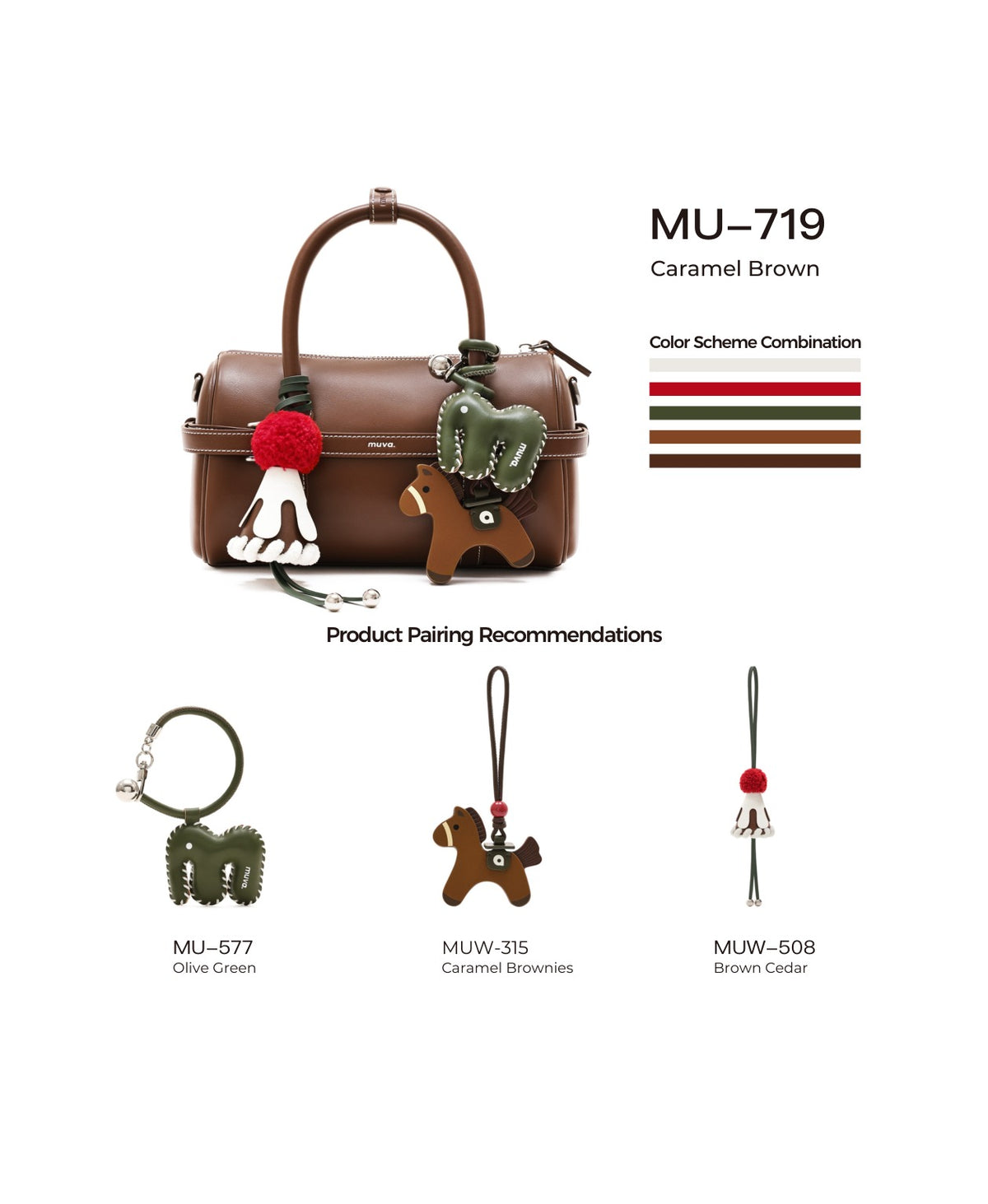 Hopscotch Tales Pillow Bag · Caramel Brown with its matching charms: official pairing guide