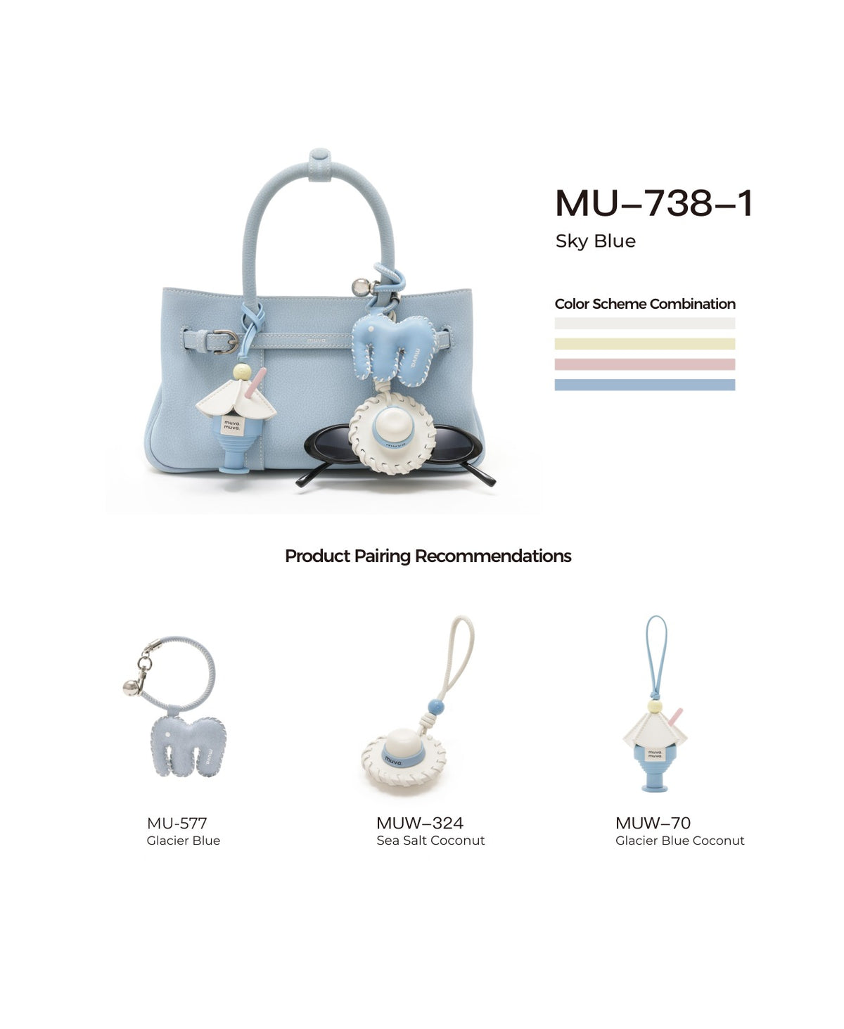 Hopscotch Tales Garden Bag · Leather · Sky Blue with its matching charms: official pairing guide