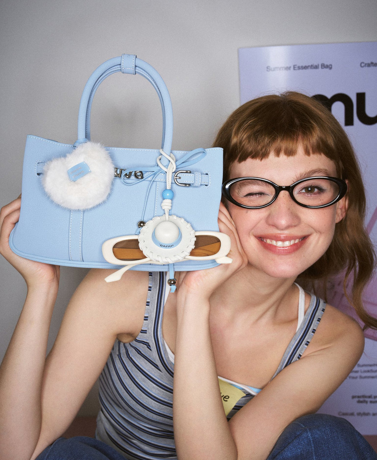 Hopscotch Tales Garden Bag · Leather · Sky Blue
