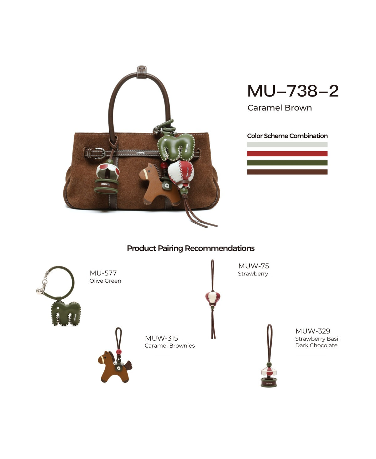 Hopscotch Tales Garden Bag · Suede · Caramel Brown with its matching charms: official pairing guide