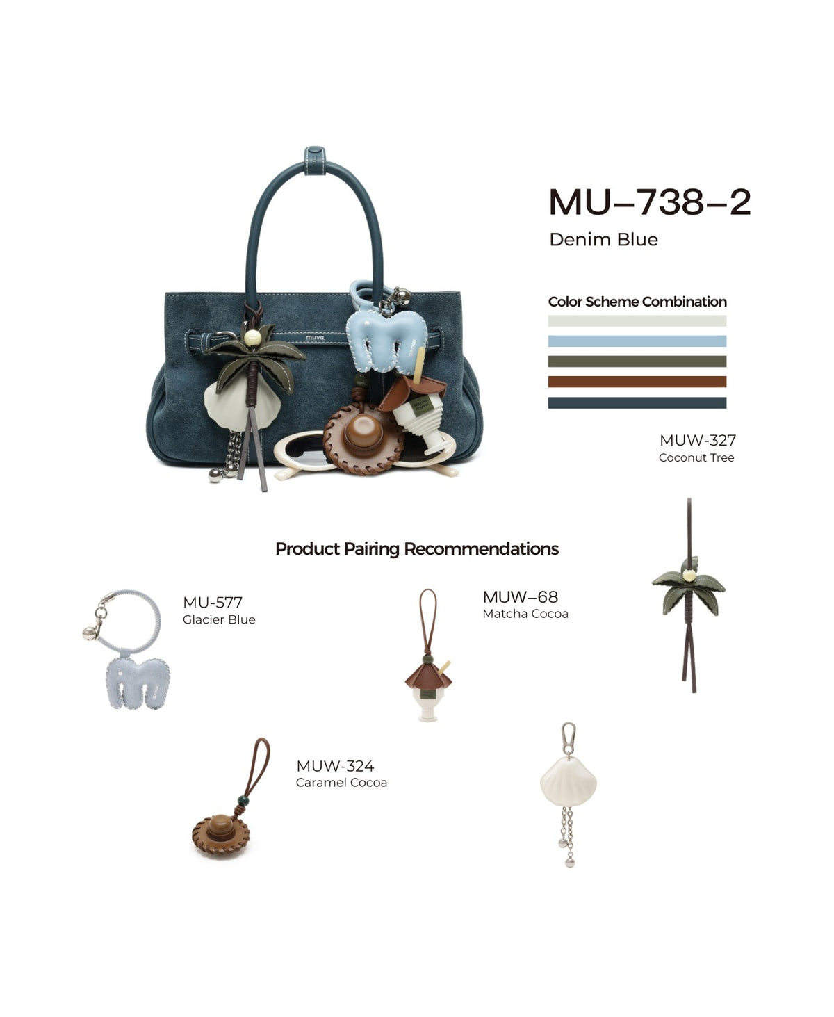 Hopscotch Tales Garden Bag · Suede · Denim Blue with its matching charms: official pairing guide