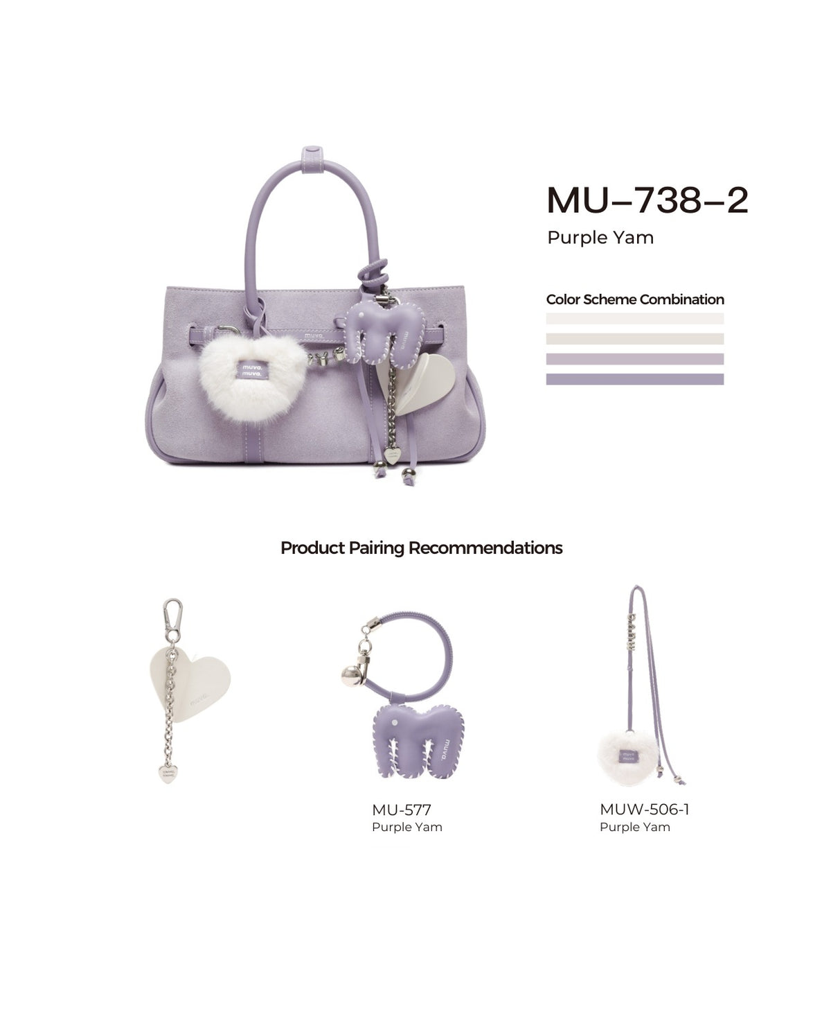 Hopscotch Tales Garden Bag · Suede · Purple Yam with its matching charms: official pairing guide