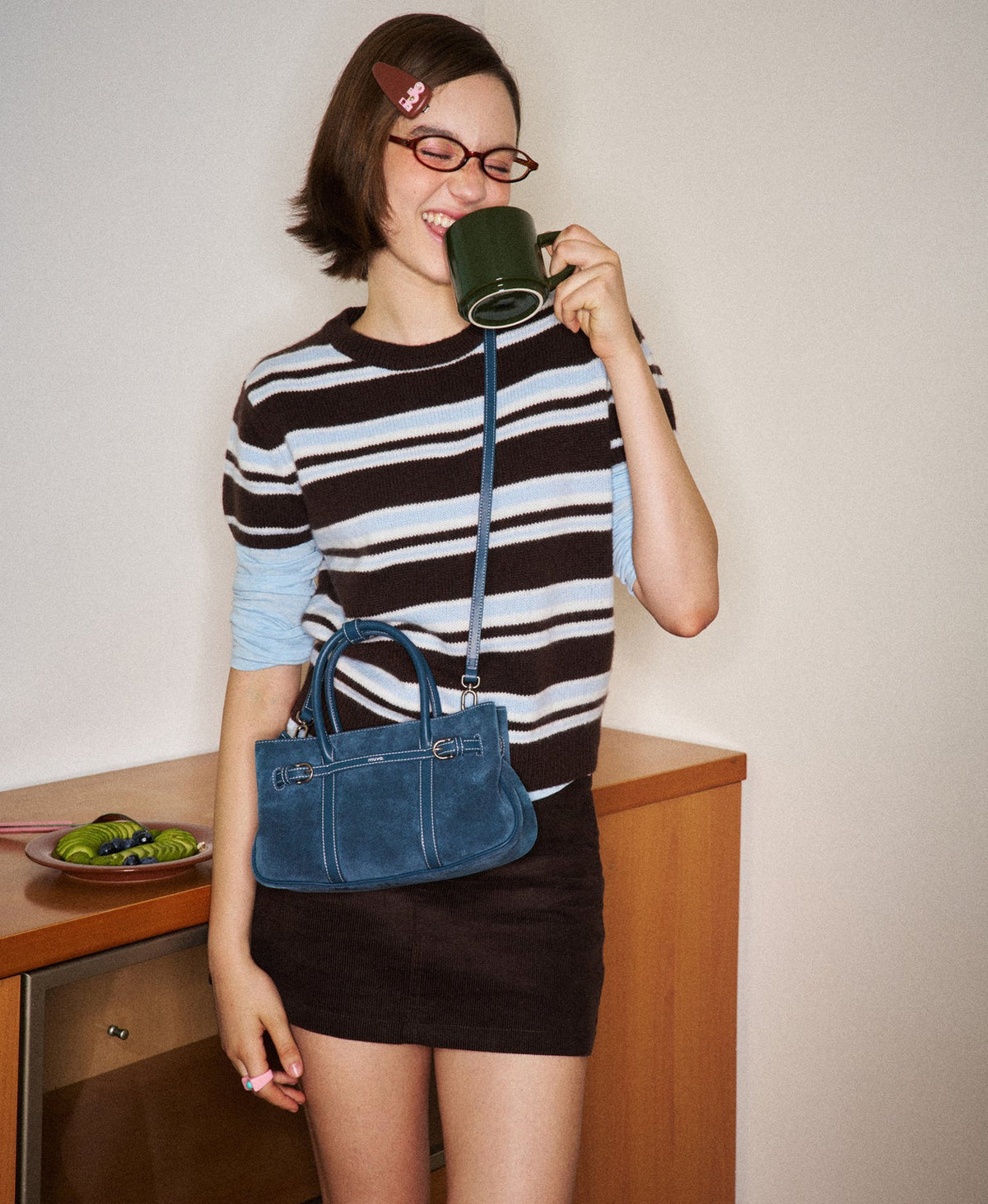 Hopscotch Tales Garden Bag · Suede · Denim Blue