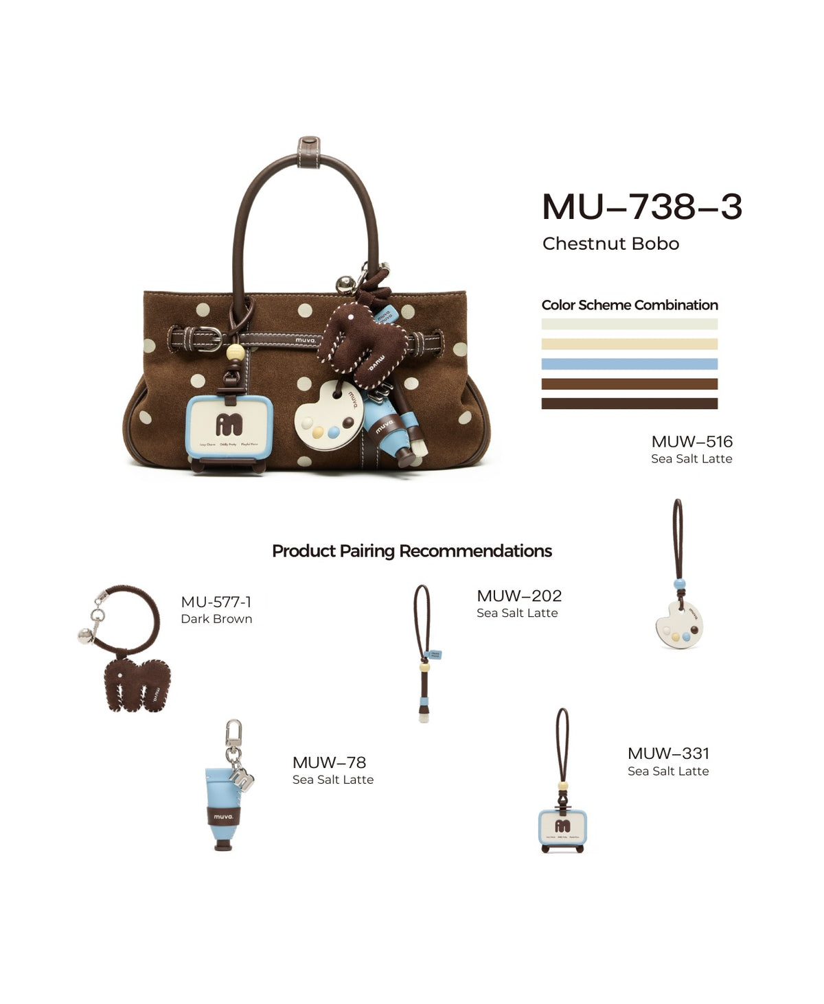 Hopscotch Tales Garden Bag · Polka Dot · Chestnut Bobo with its matching charms: official pairing guide
