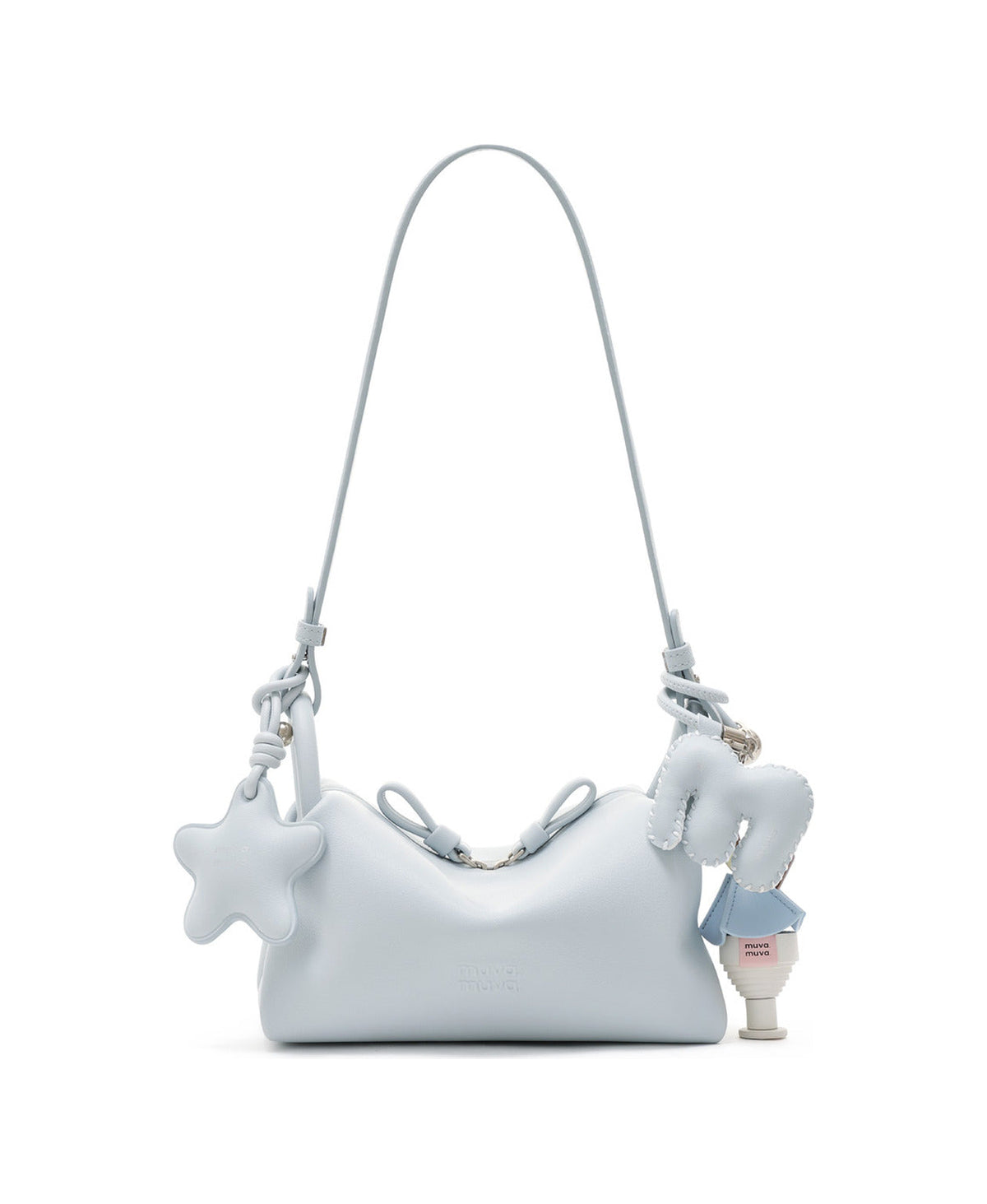 Summer Cocktail Charm · Short (Blue Mist Iceland) styled on Bakery Mini Pillow Bag · Leather · Sea Salt Blue