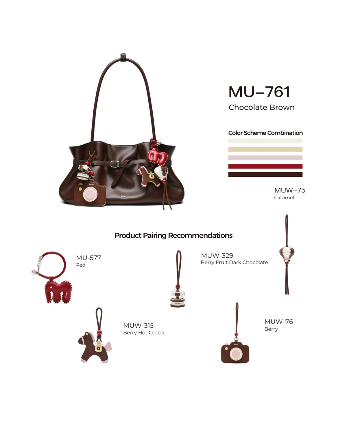 Siu Mai Shoulder Bag · Chocolate Brown with its matching charms: official pairing guide