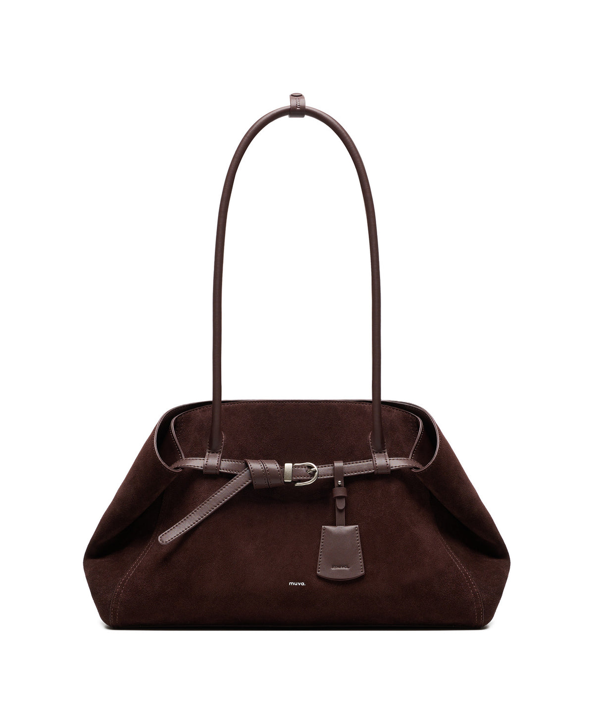 Tab Strap Fold-Over Shoulder Bag · Suede · Berry