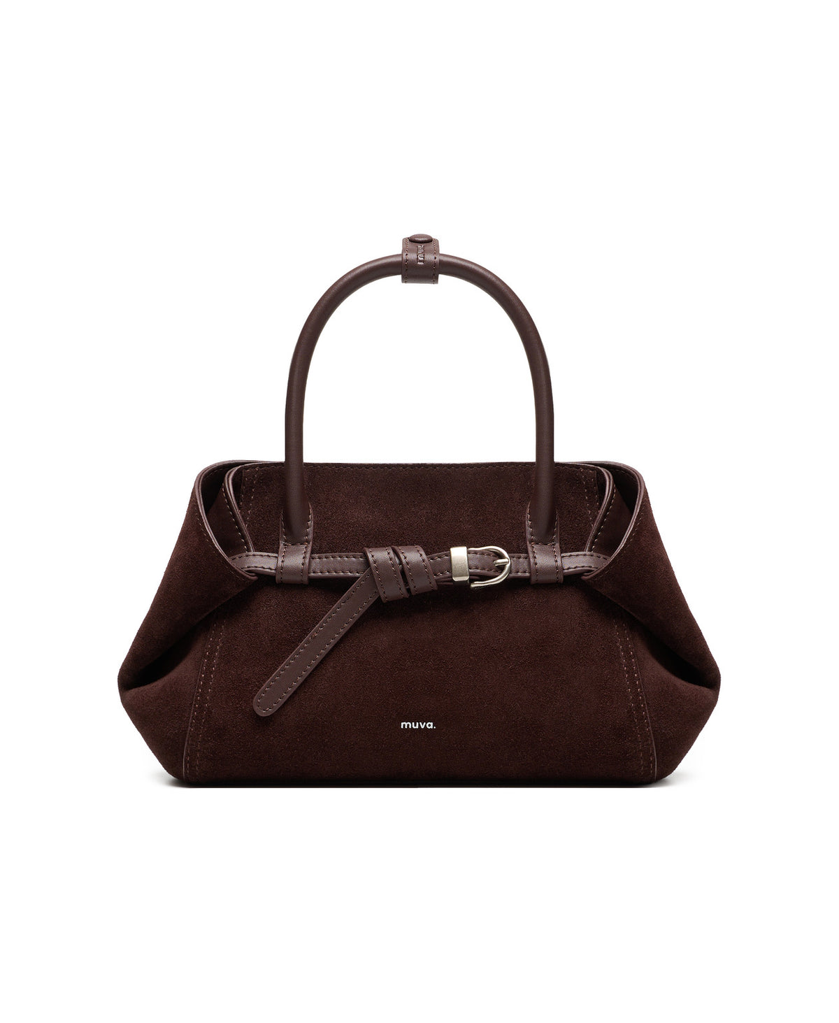 Tab Strap Fold-Over Handbag · Suede · Berry