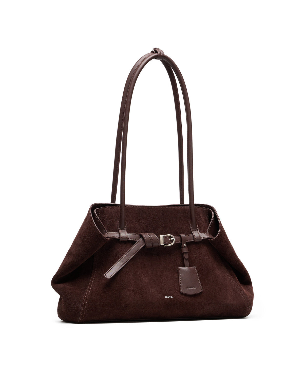 Tab Strap Fold-Over Shoulder Bag · Suede · Berry