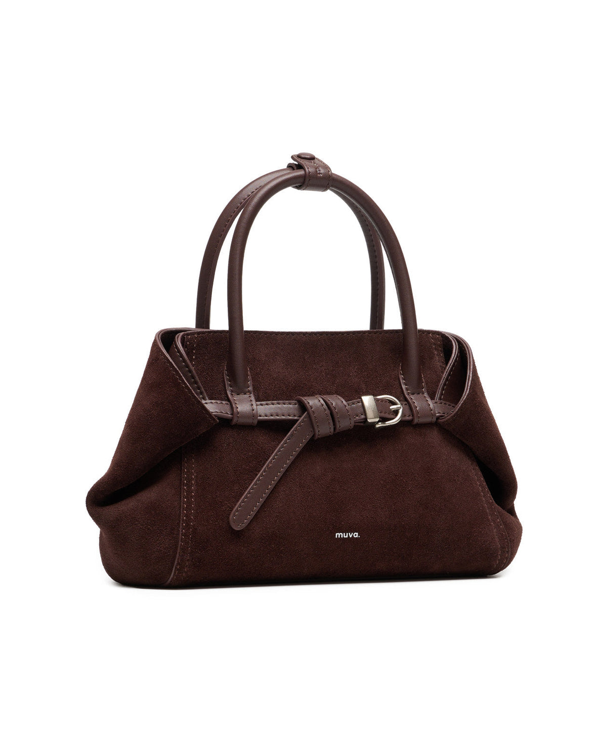 Tab Strap Fold-Over Handbag · Suede · Berry