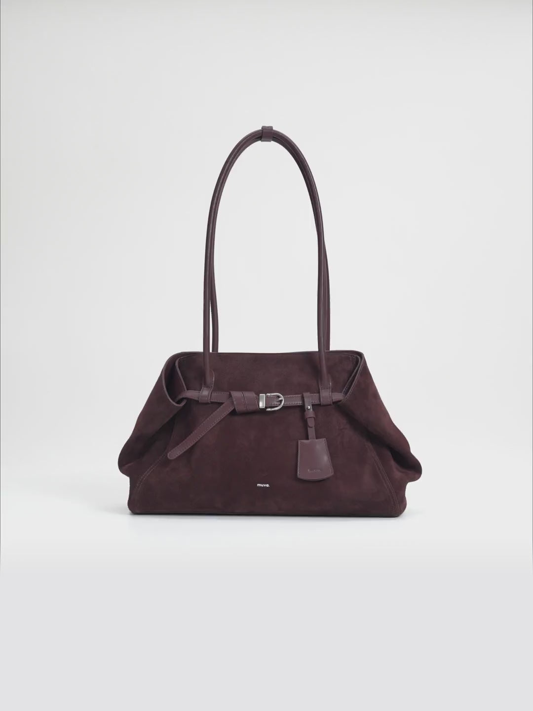Tab Strap Fold-Over Shoulder Bag · Suede in Berry video
