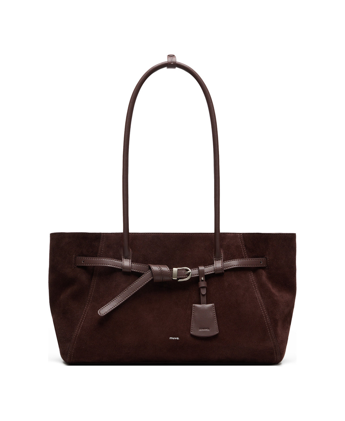 Tab Strap Fold-Over Shoulder Bag · Suede · Berry